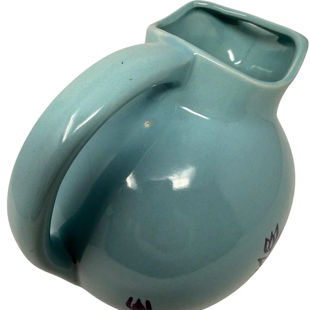 Mid Century 50s Cronin Pottery Blue Tulip Ceramic Pitcher 64 oz  Retro Kitchen